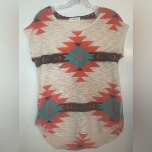 Ginger G Womens Short Sleeve Top Southwestern Aztec Print - Size S